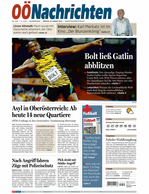 Usain Bolt läuft bei der Leichtathletik-WM in Peking schneller als Justin Gatlin.