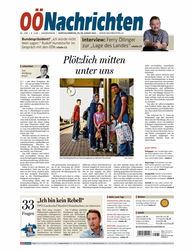 Titelseiten vom 29.08.2015