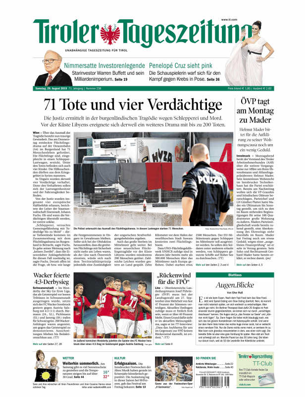 Titelseiten vom 29.08.2015