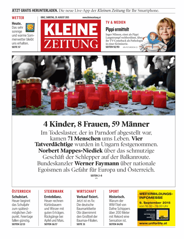 Titelseiten vom 29.08.2015
