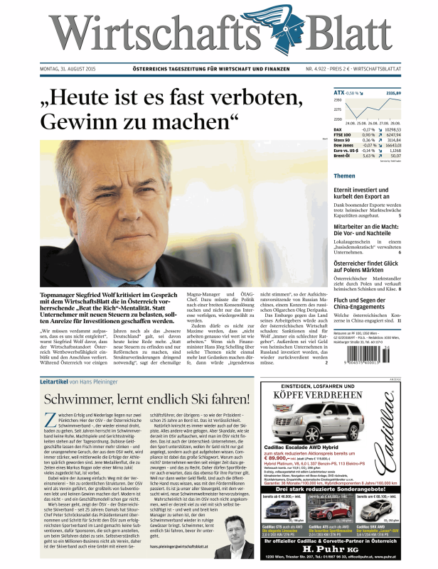 Titelseiten vom 31.08.2015