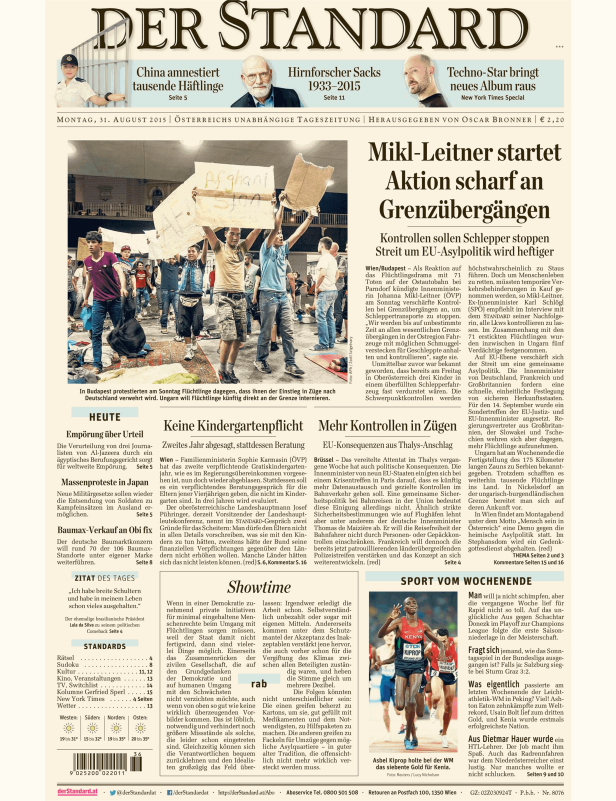 Titelseiten vom 31.08.2015