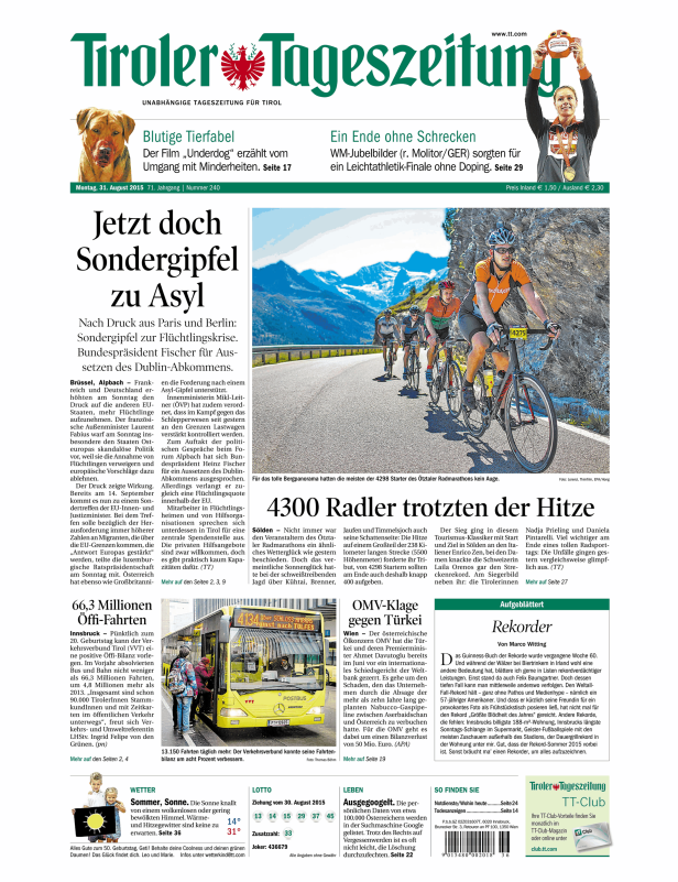 Titelseiten vom 31.08.2015