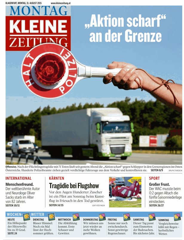 Titelseiten vom 31.08.2015