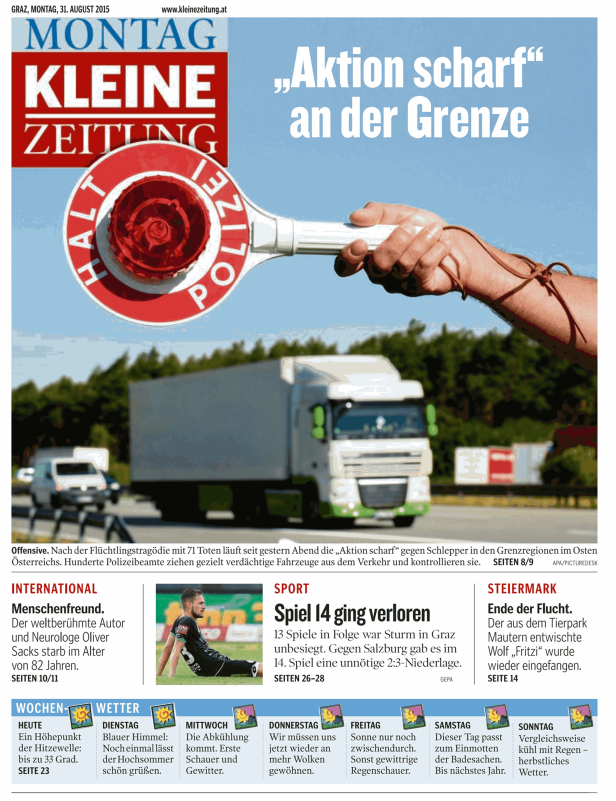 Titelseiten vom 31.08.2015
