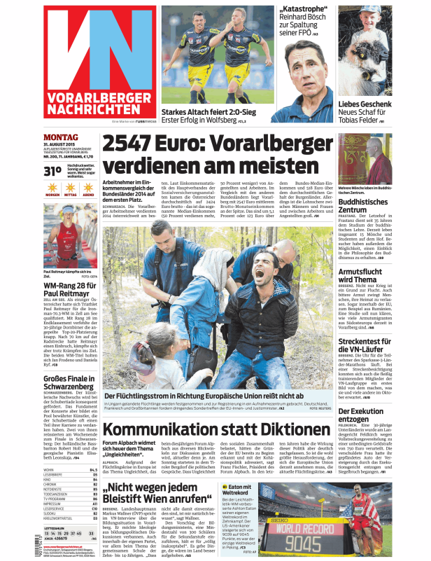 Titelseiten vom 31.08.2015