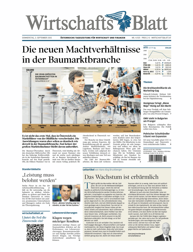 Ein Mann betrachtet Werkzeuge in einem Baumarkt; eine Grafik zeigt die größten Baumarktketten Österreichs.