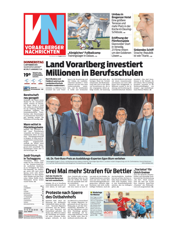 Eine Zeitungsseite mit verschiedenen Artikeln und Bildern.