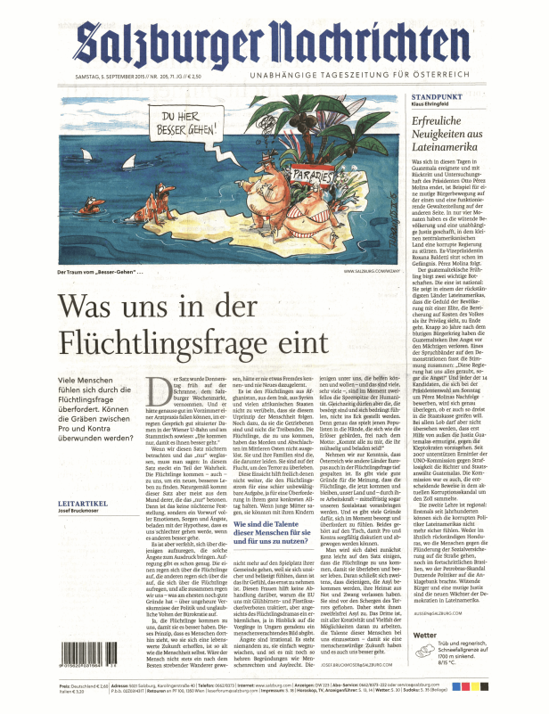 Karikatur zum Thema Flüchtlinge in den Salzburger Nachrichten.