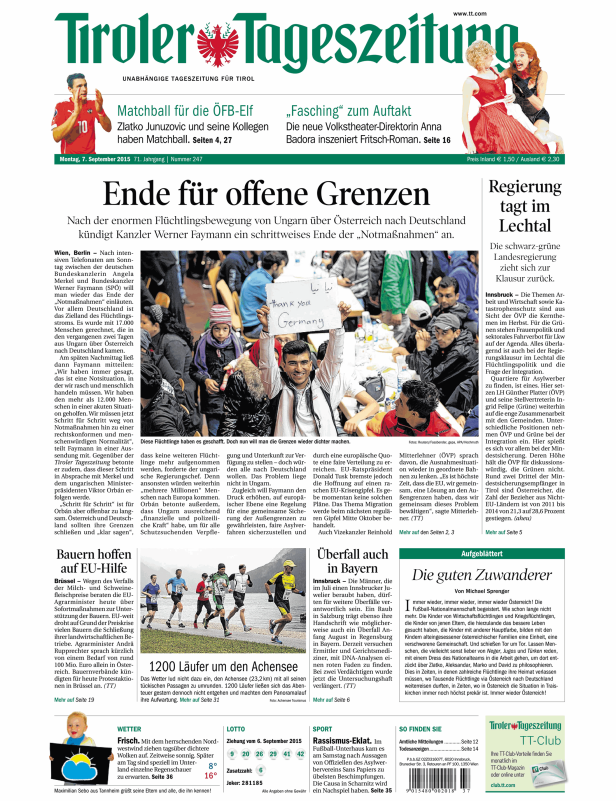 Titelseiten vom 07.09.2015