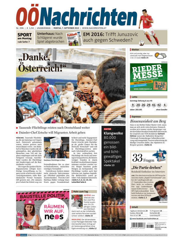 Titelseiten vom 07.09.2015