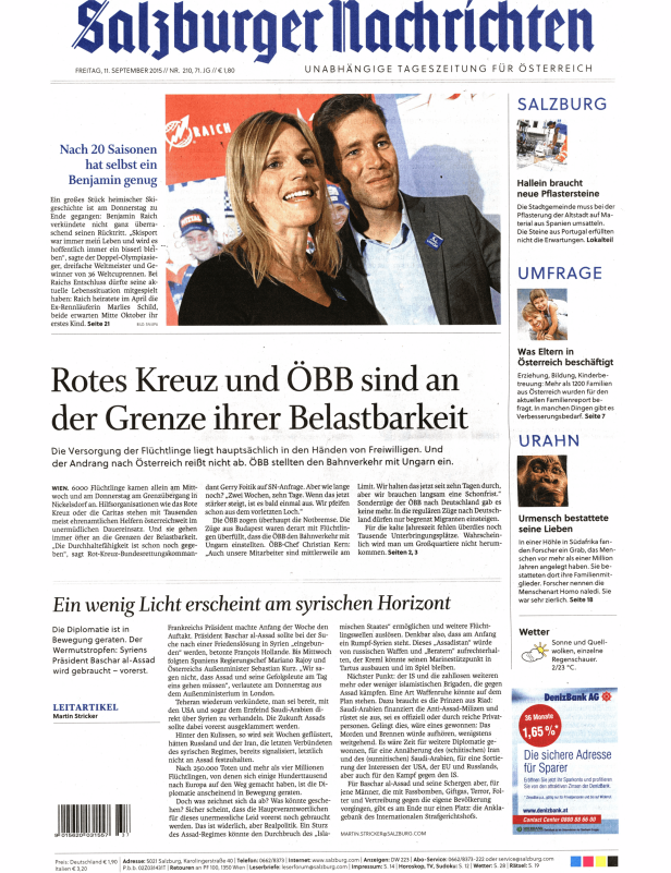 Titelseite der Salzburger Nachrichten vom 11. September 2015.