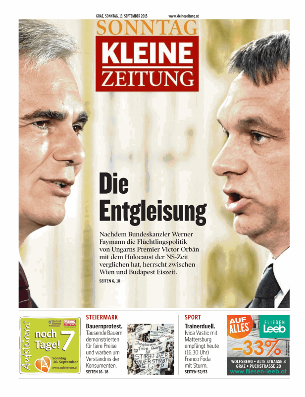 Titelseiten vom 13.09.2015