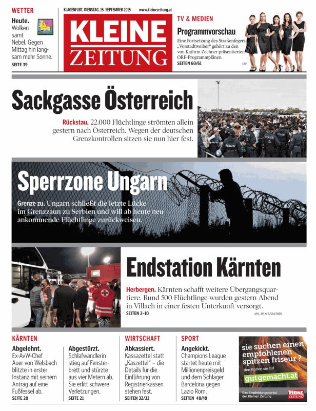 Titelseiten vom 15.09.2015