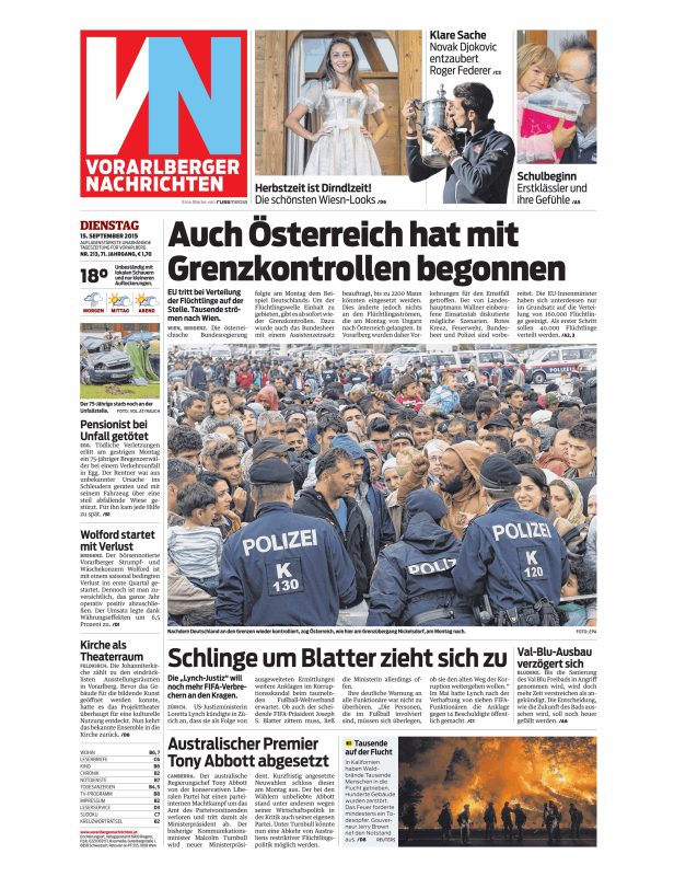 Titelseiten vom 15.09.2015
