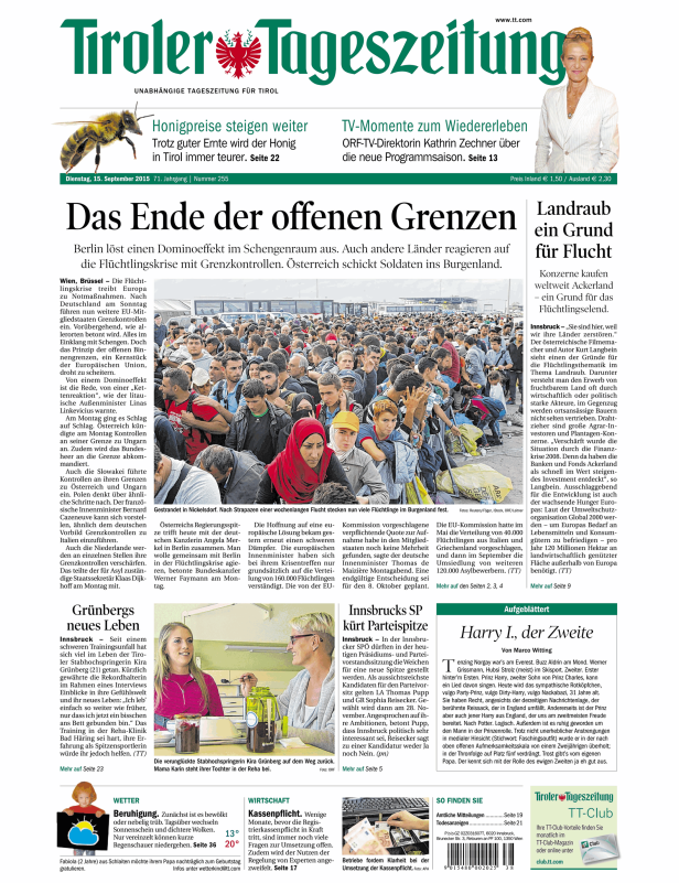 Titelseiten vom 15.09.2015