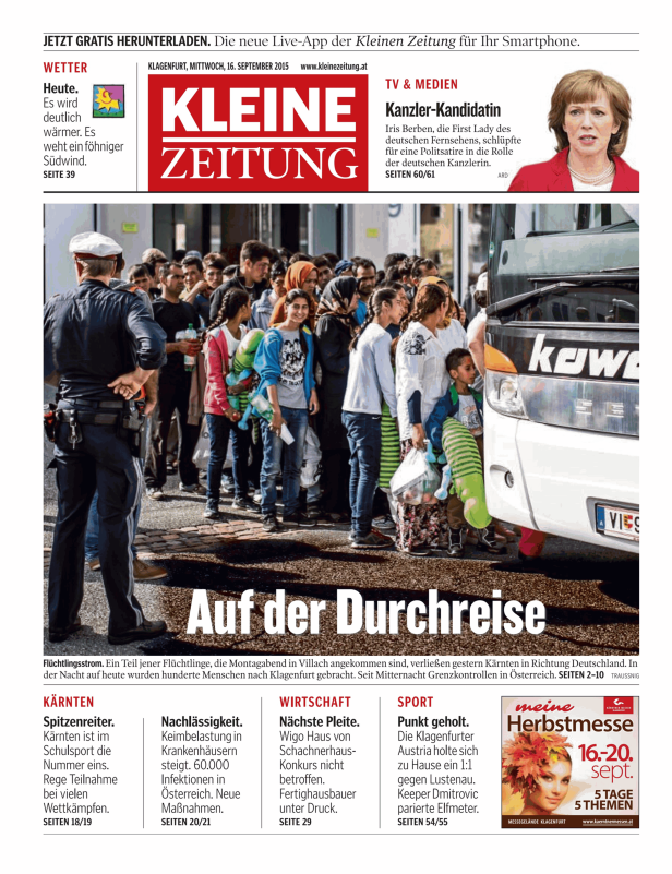 Titelseiten vom 16.09.2015