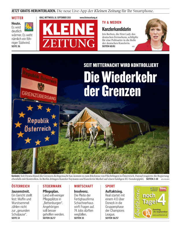 Titelseiten vom 16.09.2015