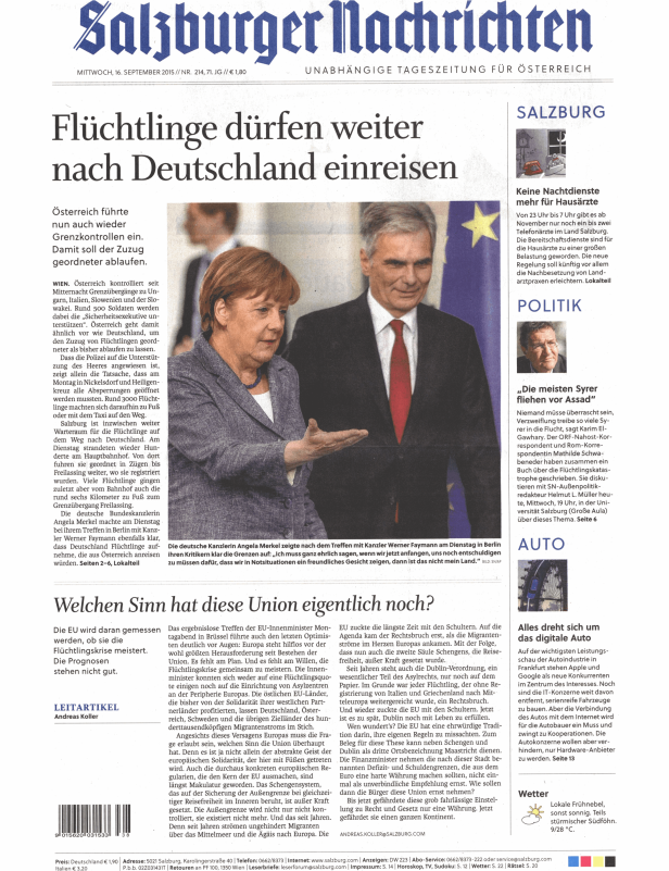 Titelseiten vom 16.09.2015