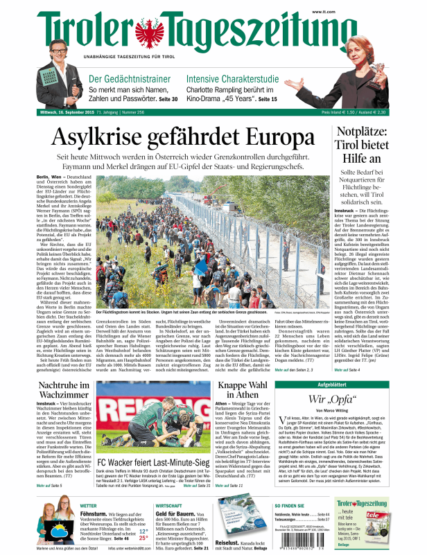 Titelseiten vom 16.09.2015