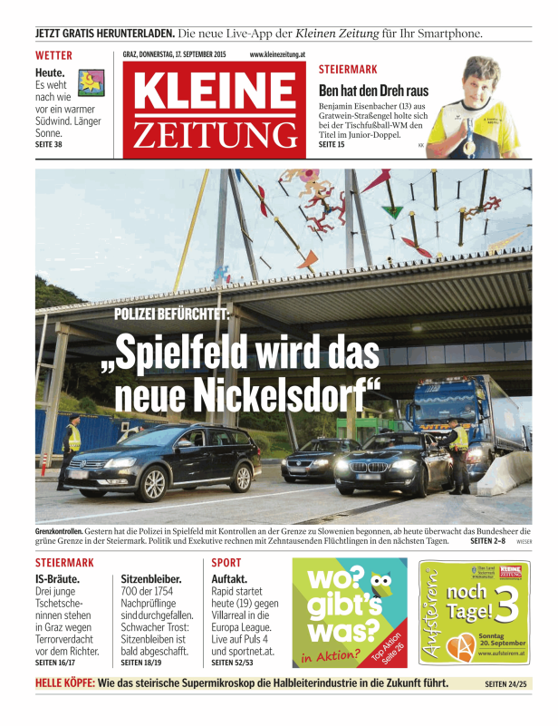 Titelseiten vom 17.09.2015