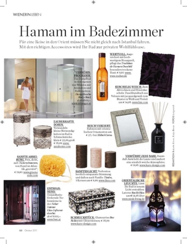 Wienerin entspannt leben - Line Extension - Erstausgabe - Inside - Styria Multi Media Ladies Eine Badausstattung im Hamam-Stil mit verschiedenen orientalischen Accessoires.