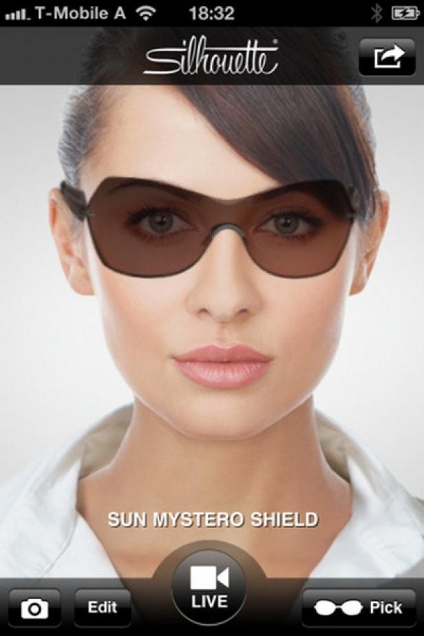 Silhouette - iMirror - iPhone&iPad-App - Netural Eine Frau probiert in einer App eine Sonnenbrille der Marke Silhouette an.