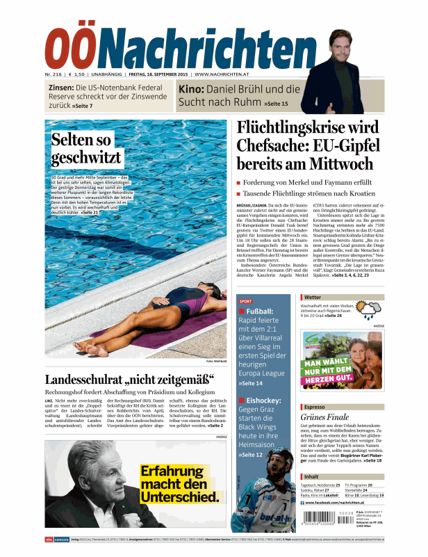 Titelseiten vom 18.09.2015