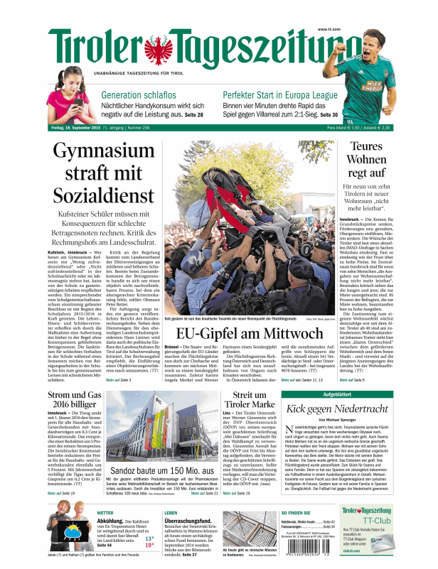 Titelseiten vom 18.09.2015