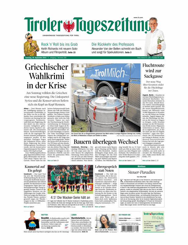 Titelseiten vom 19.09.2015