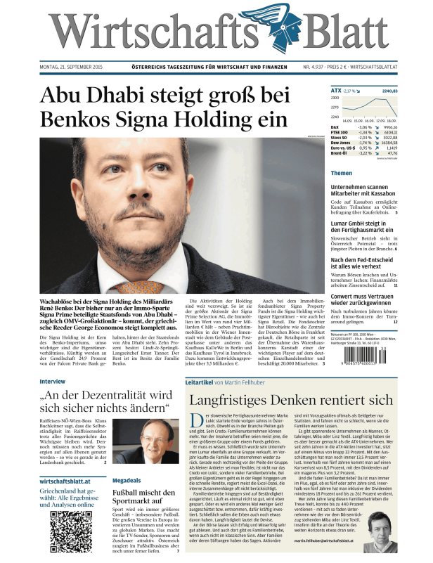 Titelseiten vom 21.09.2015