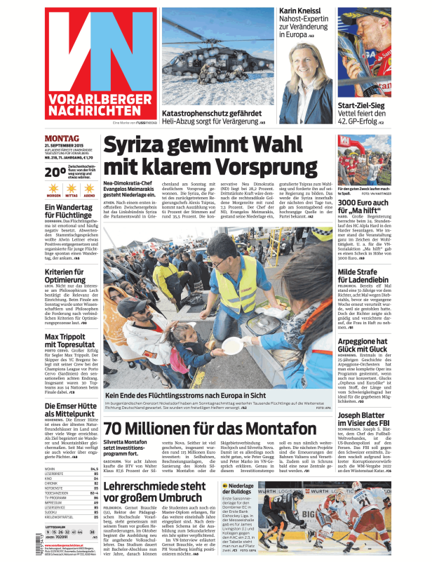 Titelseiten vom 21.09.2015