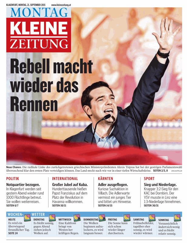 Titelseiten vom 21.09.2015