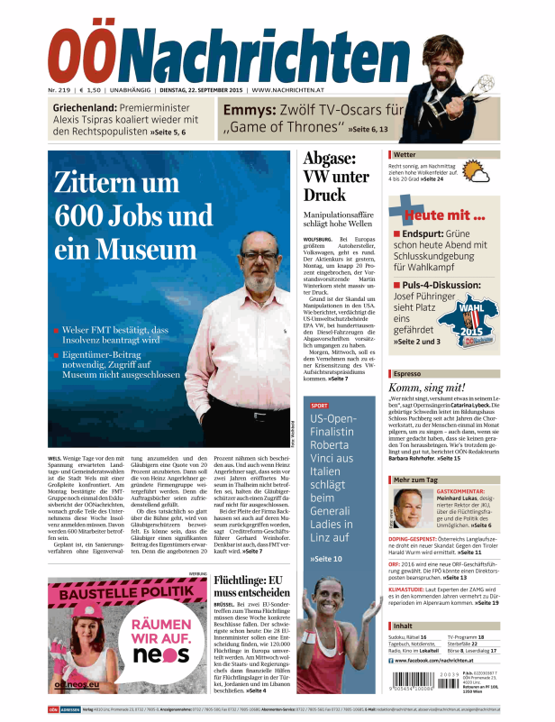 Titelseiten vom 22.09.2015