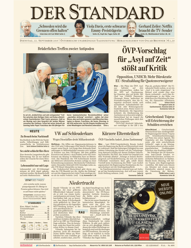Titelseiten vom 22.09.2015