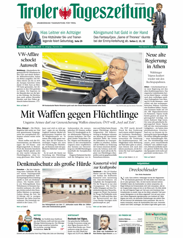 Titelseiten vom 22.09.2015
