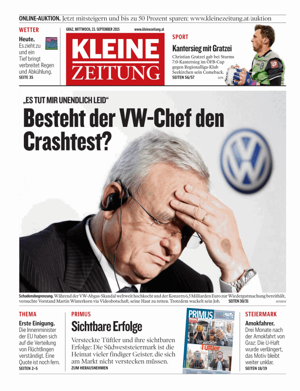 Martin Winterkorn, der VW-Chef, während des VW-Abgas-Skandals mit der Hand vor dem Gesicht.