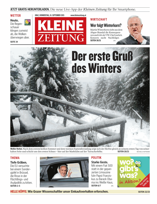 Schneebedeckte Bäume auf der Marktlalm auf der Turracherhöhe.