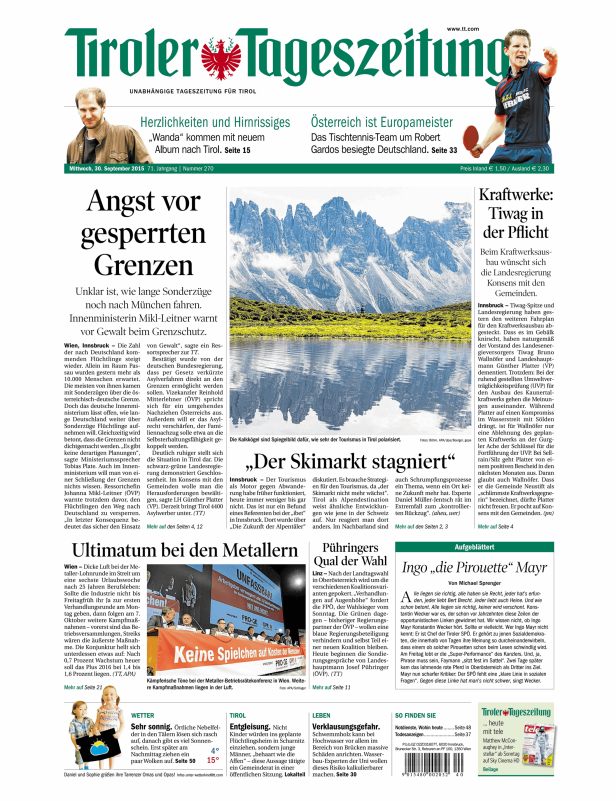 Titelseiten vom 30.09.2015