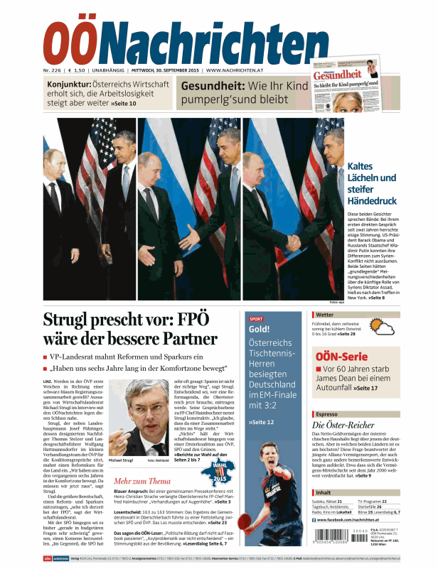 Titelseiten vom 30.09.2015