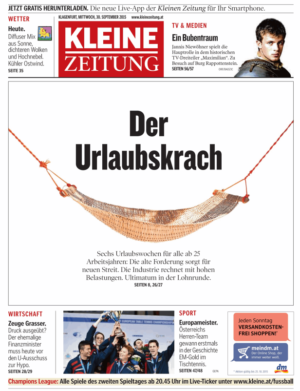 Titelseiten vom 30.09.2015