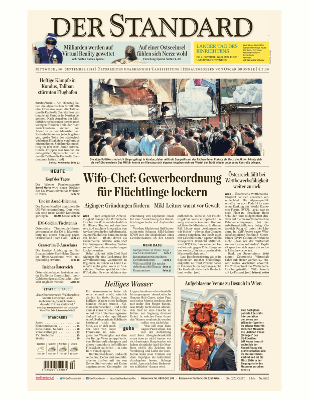 Titelseiten vom 30.09.2015
