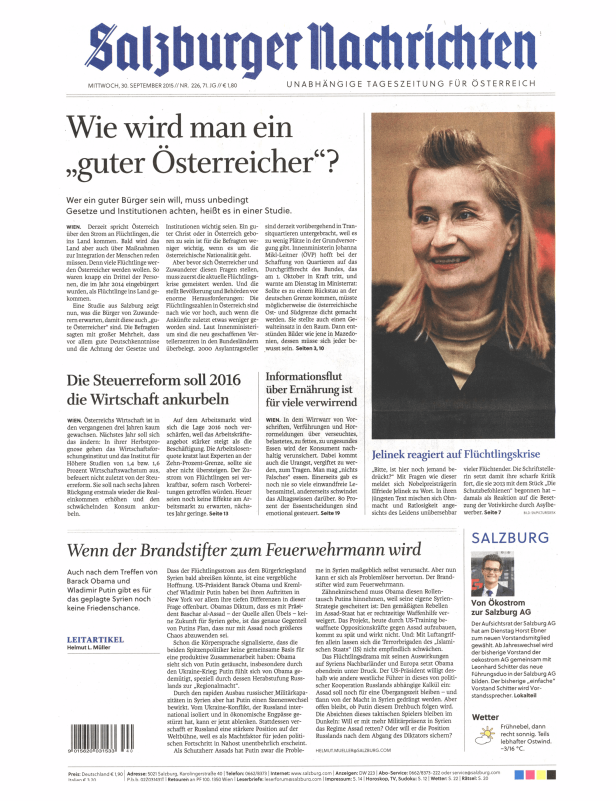 Titelseiten vom 30.09.2015