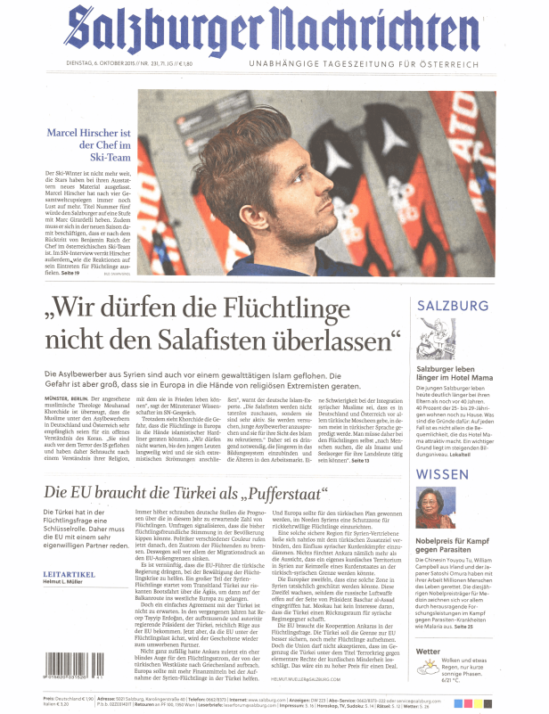 Titelseite der Salzburger Nachrichten vom 6. Oktober 2015.