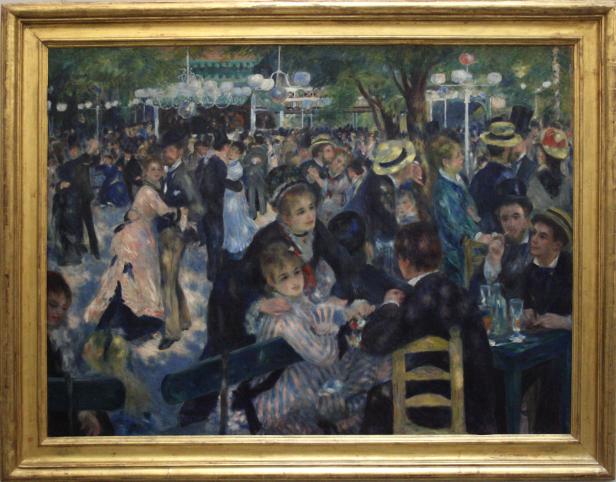Das Gemälde zeigt eine lebhafte Szene im Moulin de la Galette mit tanzenden und feiernden Menschen.