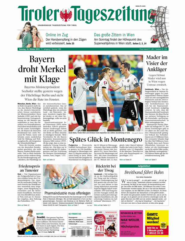 Titelseiten vom 10.10.2015