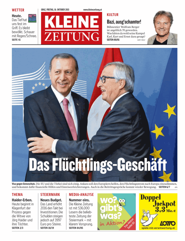 Recep Tayyip Erdoğan und Jean-Claude Juncker auf einer Titelseite der Kleinen Zeitung.