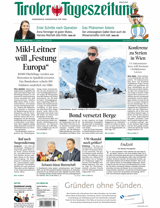 Daniel Craig als James Bond im Film „Spectre“ vor verschneiter Bergkulisse.