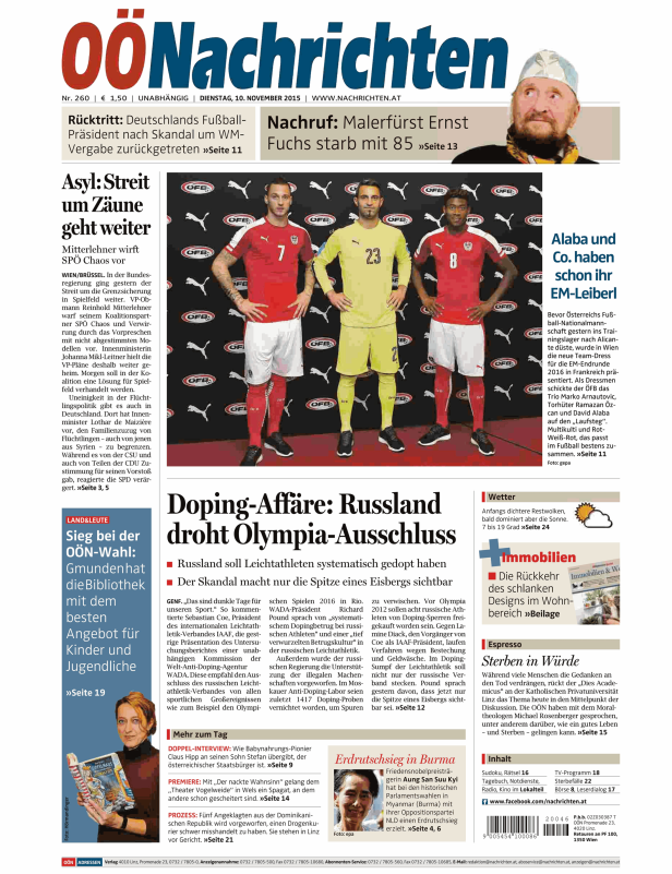 David Alaba und andere österreichische Fußballnationalspieler präsentieren ihre neuen EM-Trikots.