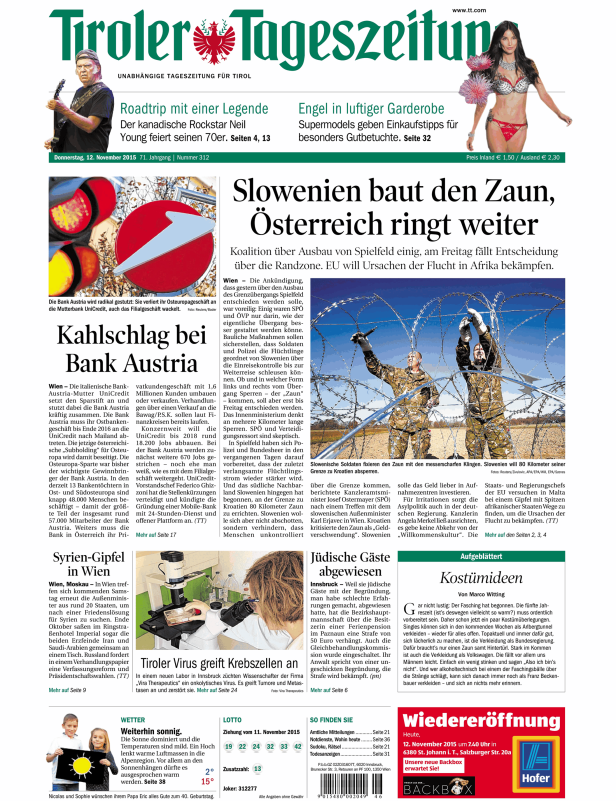 Titelseiten vom 12.11.2015